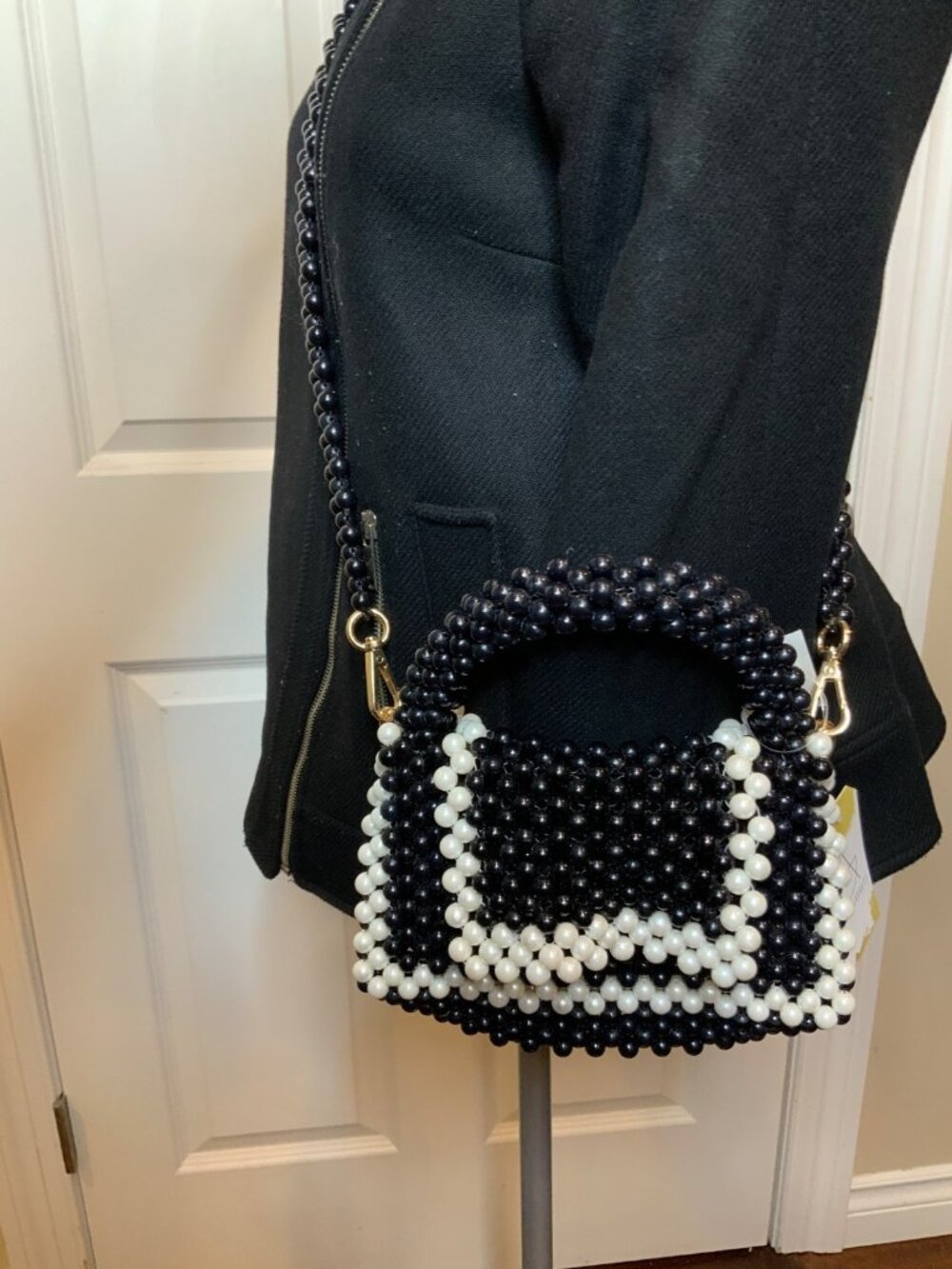 Kate Spade X Target Black & White Pearl Colorblock Beaded Crossbody Bag